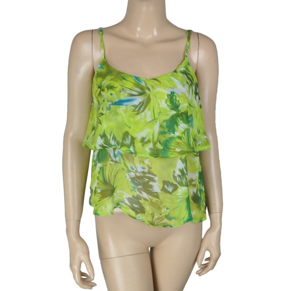 Wet Seal Green Tropical Sheer Hawaiian Tank Top Sh - Picture 1 of 2
